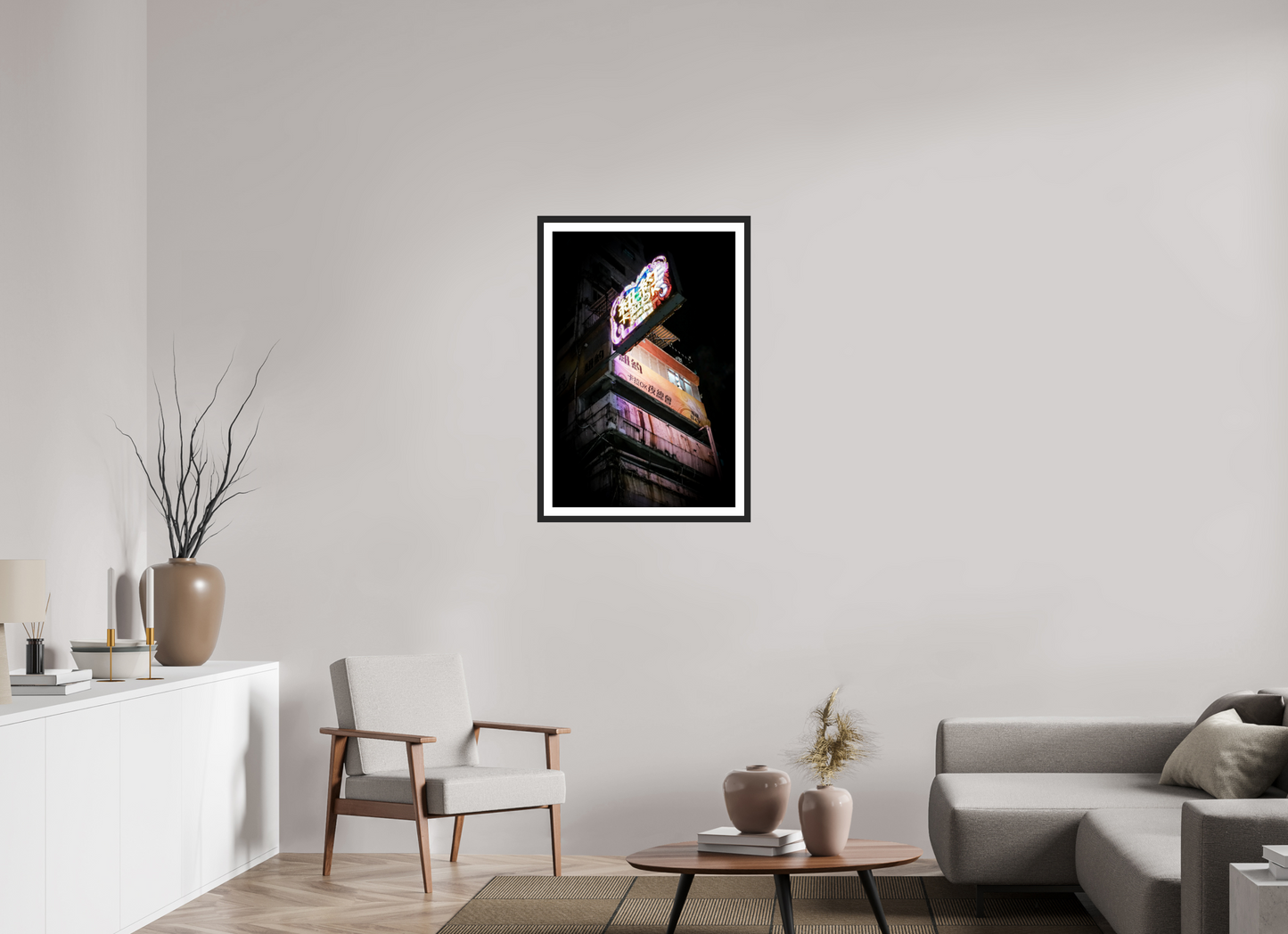 60 x 90 cm, Fine Art Print on wood frame Electric Dreamscape | Hong Kong | 2024